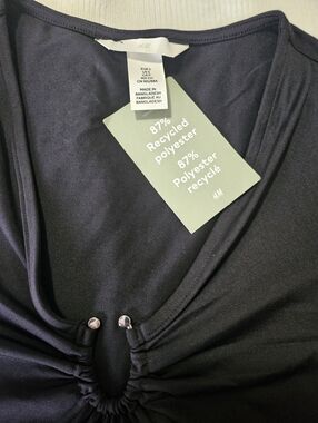 H&M Black V-Neck Top with Gathered Ring Detail